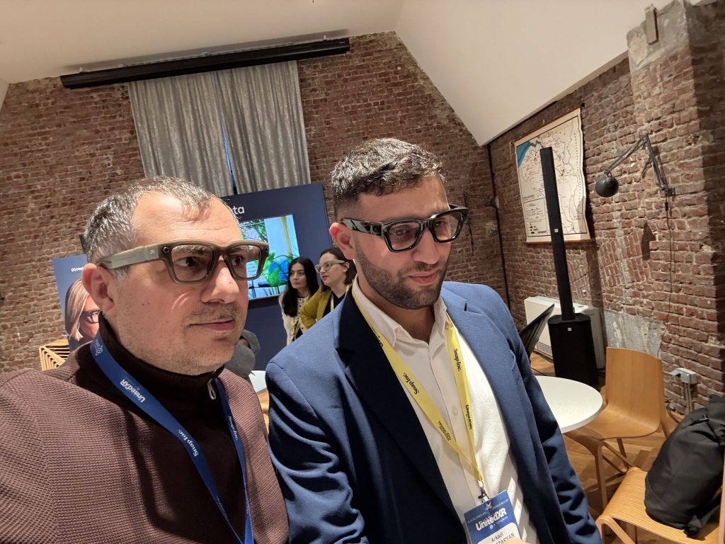 ARkadi Jeghiazaryan (Amlogy) and ARman Atoyan (ARLOOPA) trying the new META Ray-Ban Display glasses